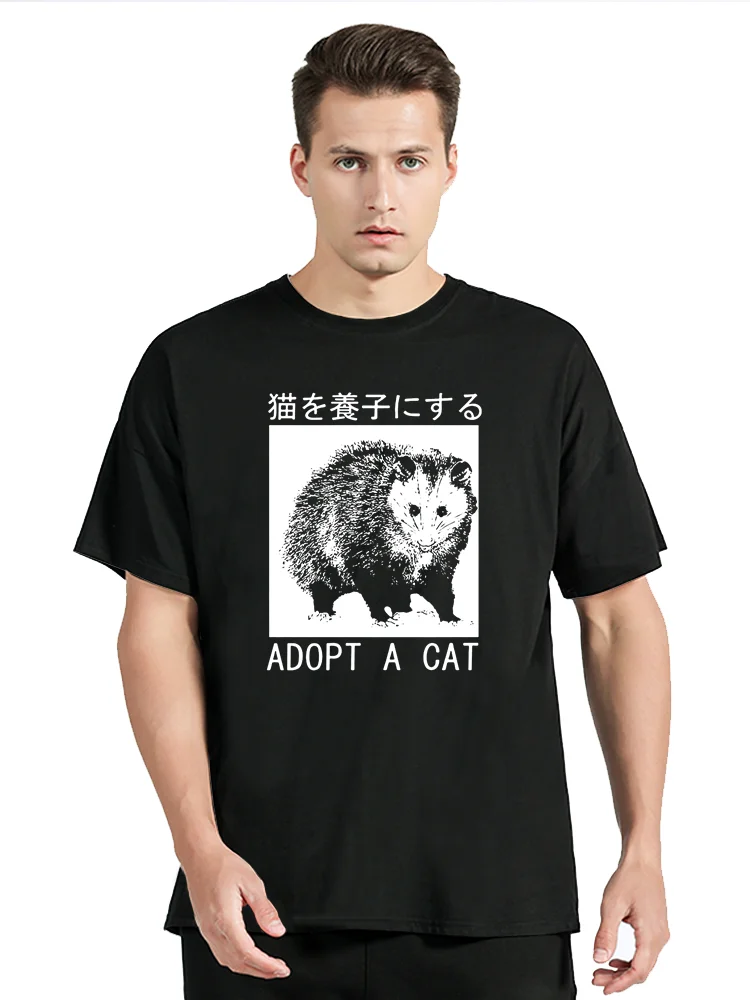 Adopt A Cat Opossum Japanese T Shirt Graphic Cotton Streetwear Tshirt Birthday Gifts Summer Style T-shirt Men Clothing