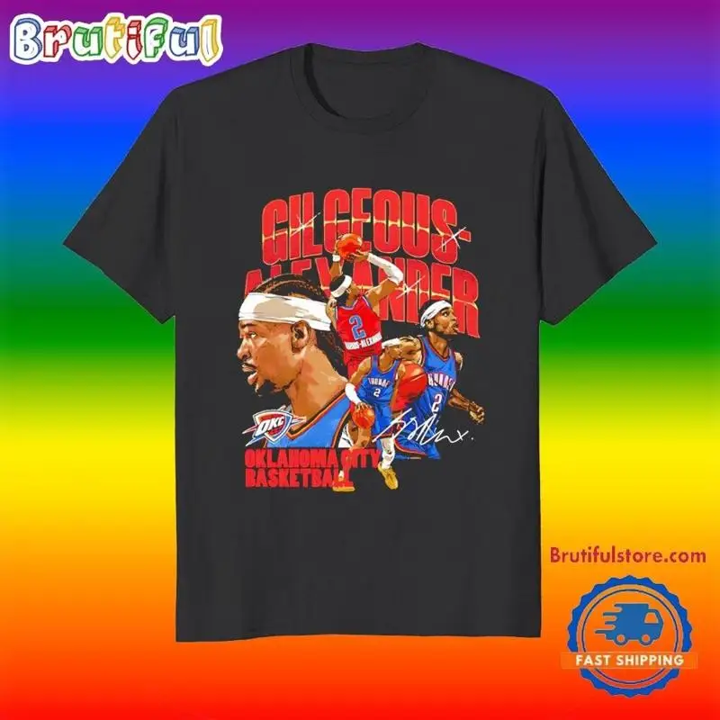 Shai Gilgeous alexander Oklah oma City Thunder Player Collage Signature T Shirt