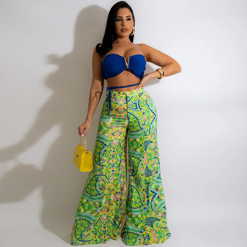 

Комплект Doyerl Print Holiday Outfits для женщин: топ без бретелек и брюки с широкими штанинами, 2 предмета, для клуба и вечеринок, в стиле Y2K