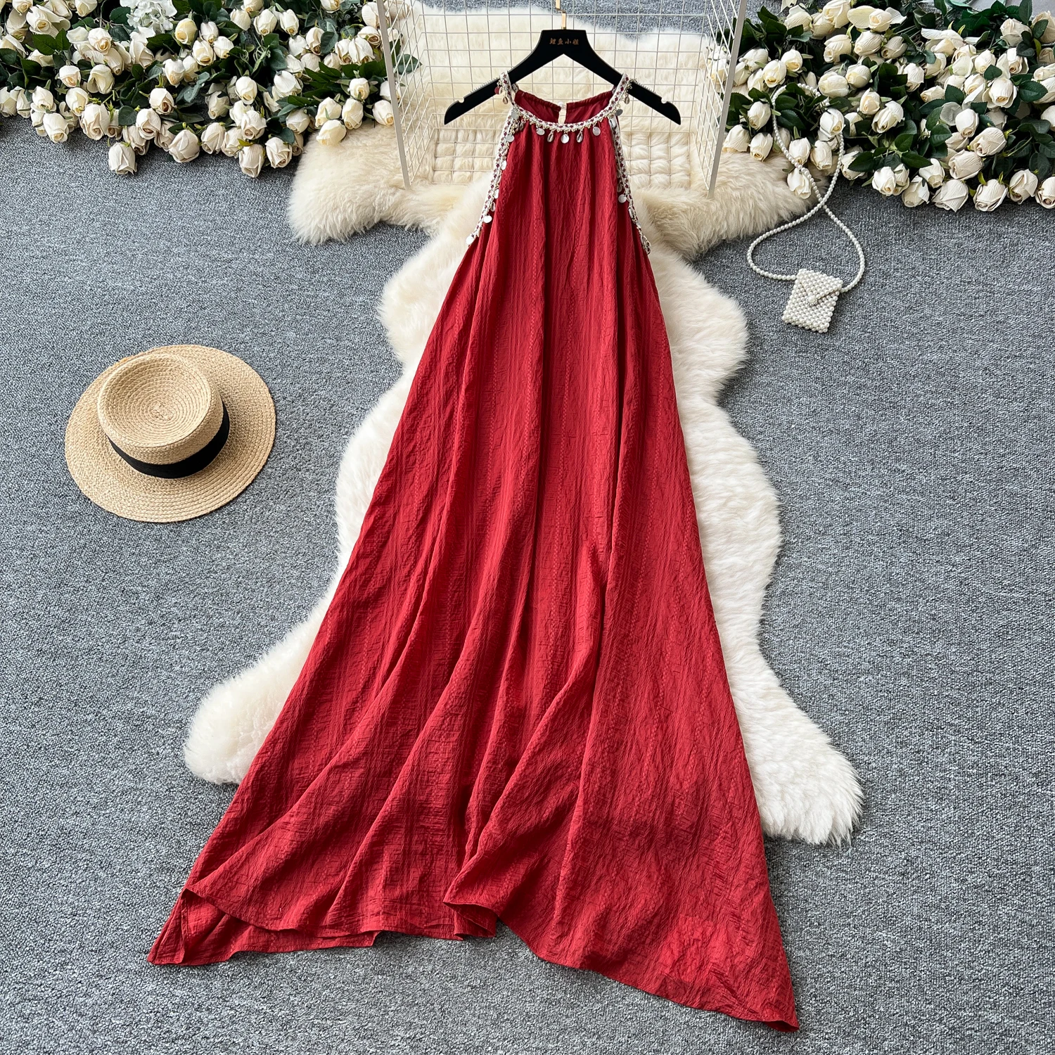 

Vintage tassel halter Dress Bohemia Casual Beach Sundress Women Fashion Vacation Backless Sexy Elegant Vestidos