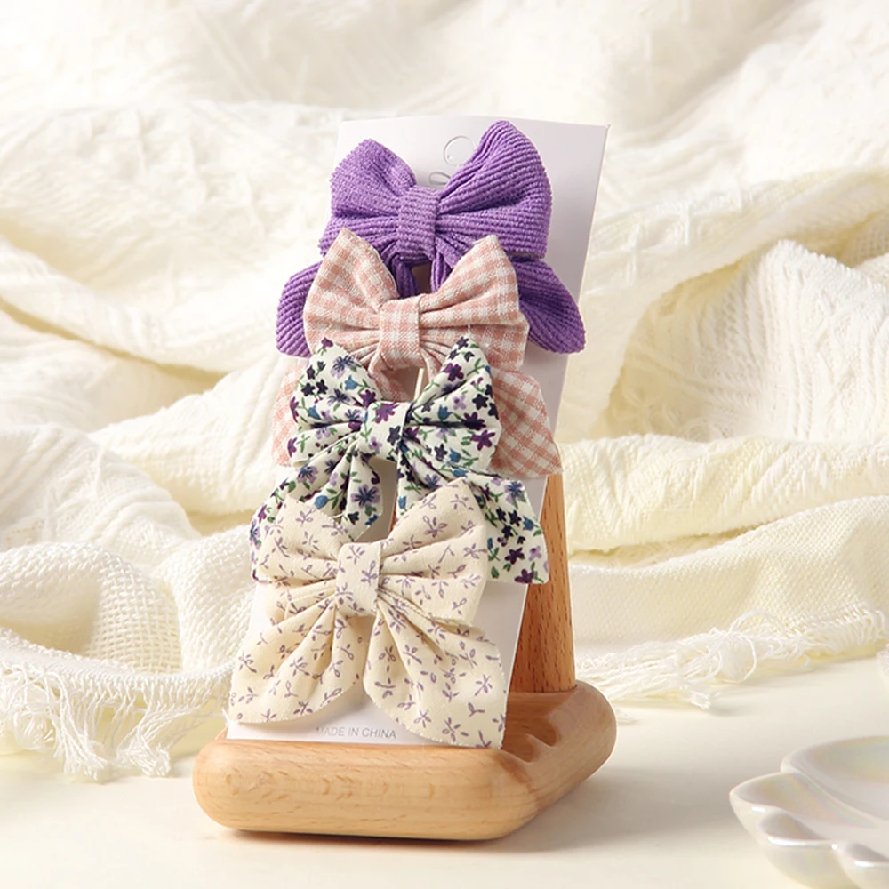 

4Pcs/card Cute Baby Girl Hair Clips Bow Handmade Cotton Vintage Floral Kids Hairgrips Children Hair Accessories Spring New