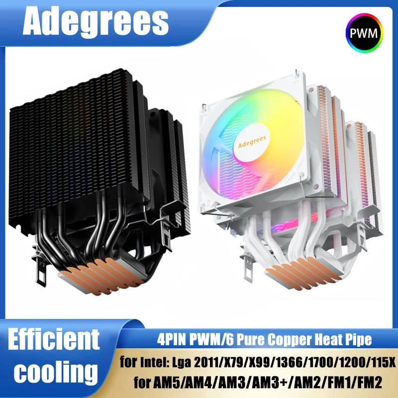 CPU Air Cooler AM4 6 Heat Pipes PC Procesor RGB Cooling fan for Intel LGA 1700 1200 1150 1151 1155 2011 X79 X99 1366 AMD AM3 AM5