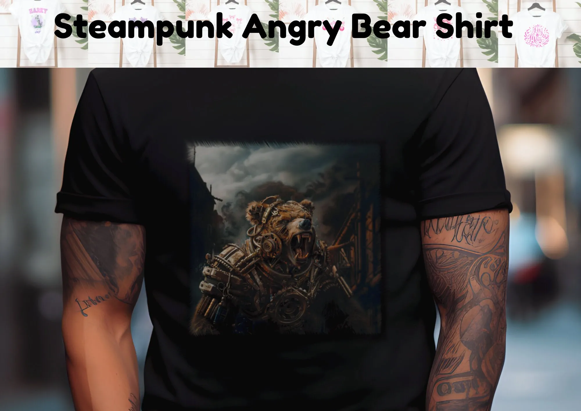 

Футболка Angry Steampunk Bear для влюбленных, Дня отца, папы, дня рождения, готика