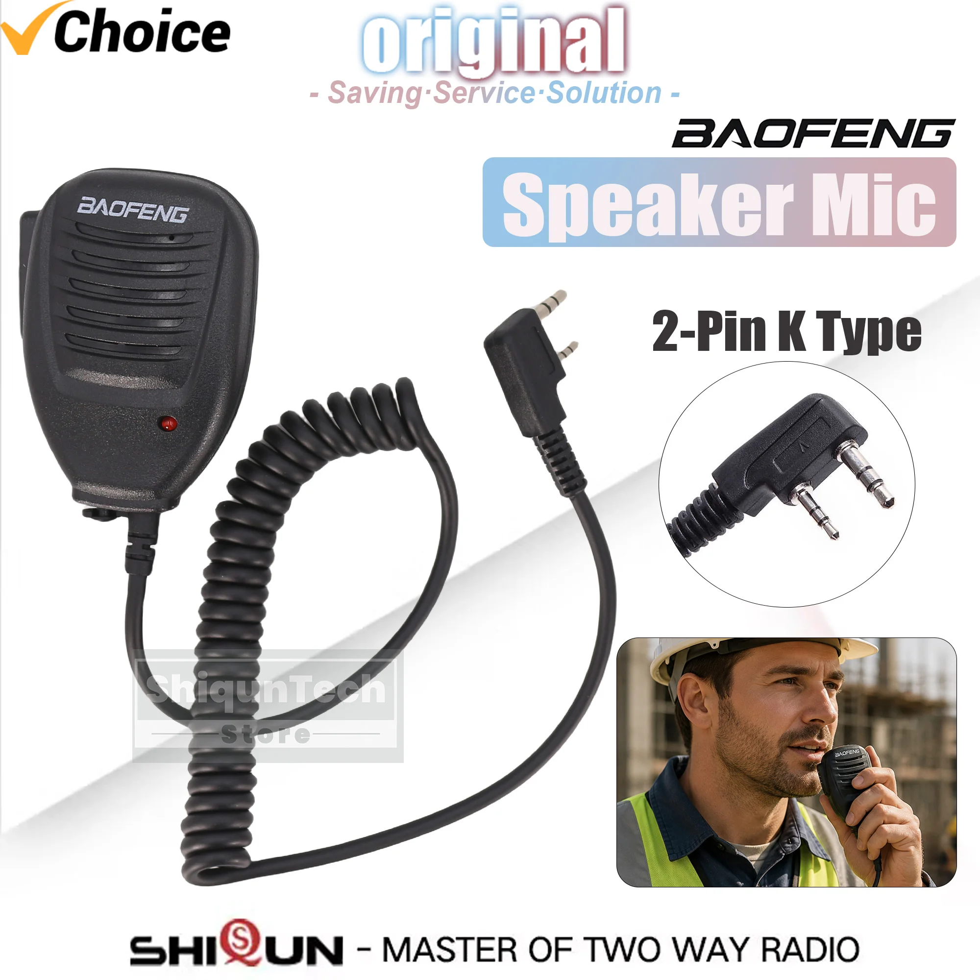 Baofeng UV-5R Mini Speaker Mic 2-Pin K Type Shoulder Microphone Large Easy Press PTT For DM32 SW-9 Quansheng UV-K1 Two Way Radio
