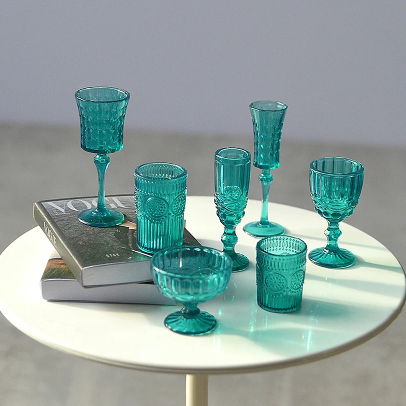 7Pcs 1:6 Dollhouse bicchiere da vino in miniatura bicchiere da Champagne modello di tazza d'acqua accessori per mobili da cucina per giocattoli per la decorazione della casa delle bambole