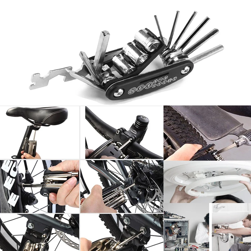 AliExpress NONE 16 in 1 Mountain Bike Portable Socket Multipurpose Wrench Bicycle Multi Tool Screwdriver Motorcycle Bicycle Repair Tools