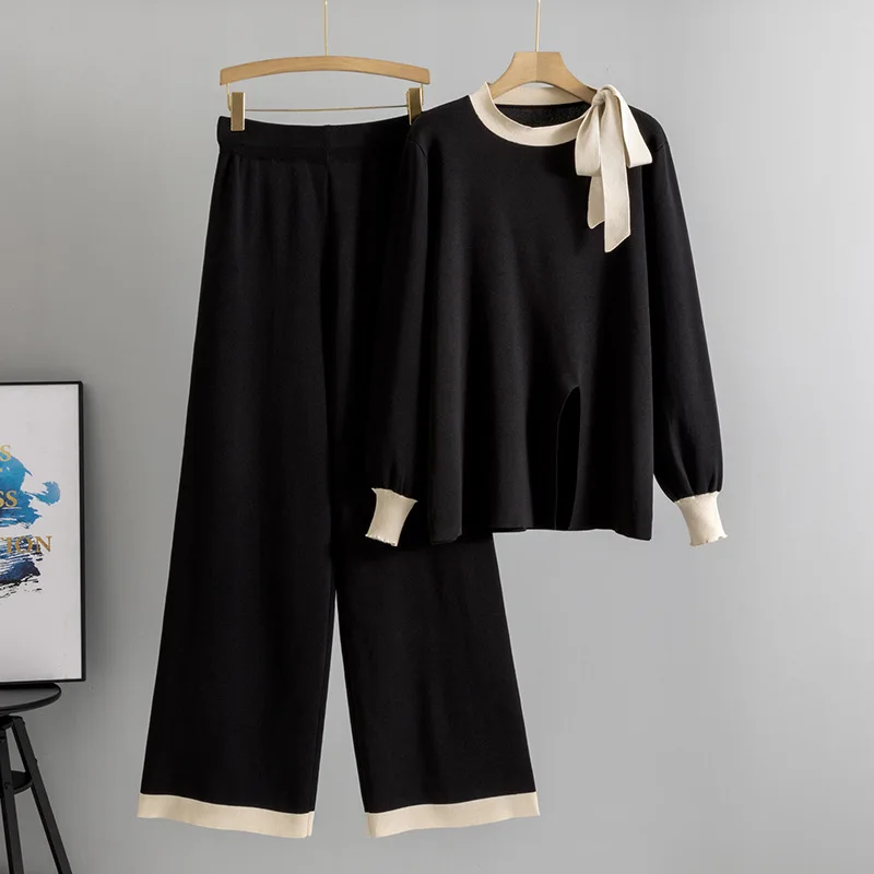 Pull à lacets avec pantalon large pour femme, pull à la mode, imbibé de tout, ensembles 2 pièces, printemps, nouveau, 2025