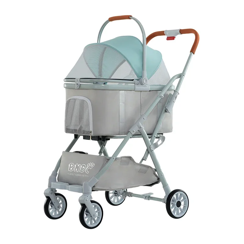 Aangepaste luxe reizen verwijderbare rollende 4-wielen mesh hond kat rugzak kooi trolley wandelwagen drager voor kleine honden