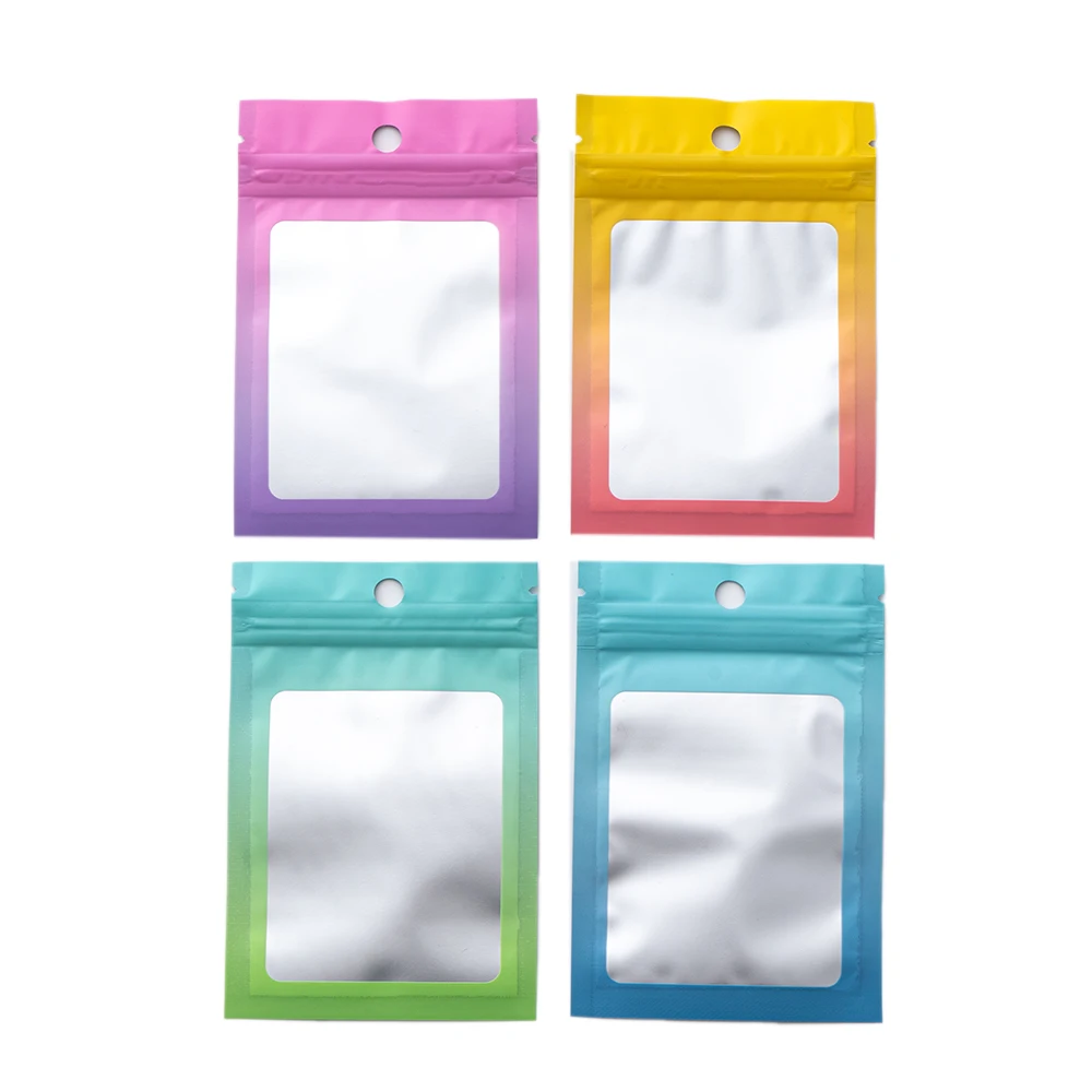 50pcs 7x10/8x12/10x15cm Gradient Color Pouch Transparent Window Bags for DIY Jewelry Display Packaging Supplies Small Businesses