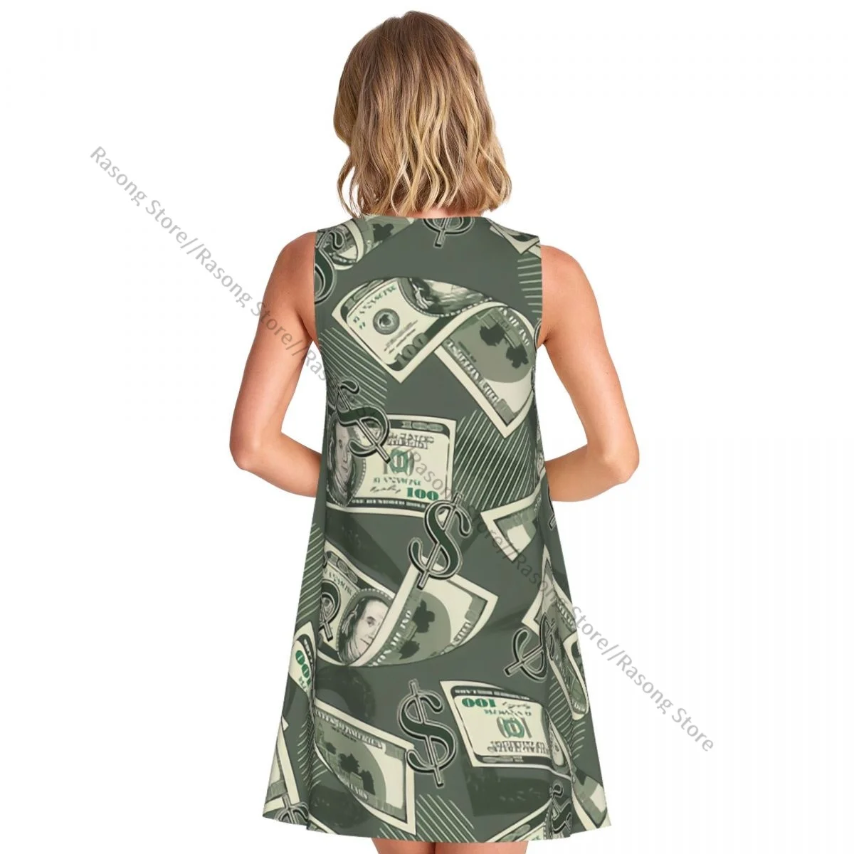 Damesjurk Geld Vintage 100. US Dollar Notes Zomer Casual T-shirt Strand Cover-up Tankjurk