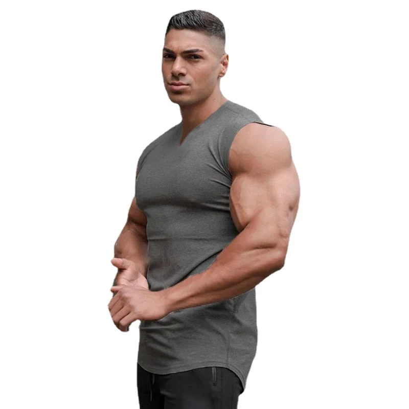 New Workout Mens Sports Fashion Casual Tank Top Musculation Gym Clothing Bodybuilding Fitness Singlets Sleeveless V-Neck Vest