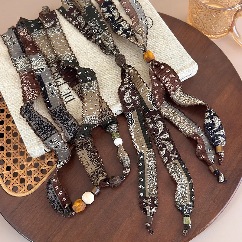 

Scarf Necklace Paisley Vintage Long Fabric Adjustable Layering Chain Sweater Accessory for Women Early Autumn Cozy Style