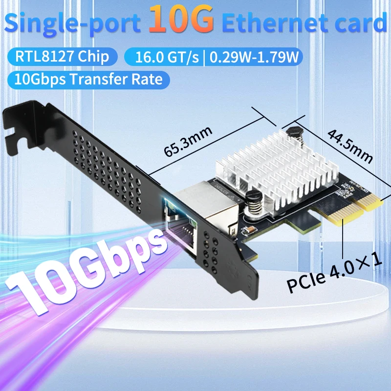 

10G Ethernet Network Card 1 Port PCIe 4.0 X1 10G RJ45 Lan Card for Realtek8127(PXE) Multi-Gigabit Network Speeds