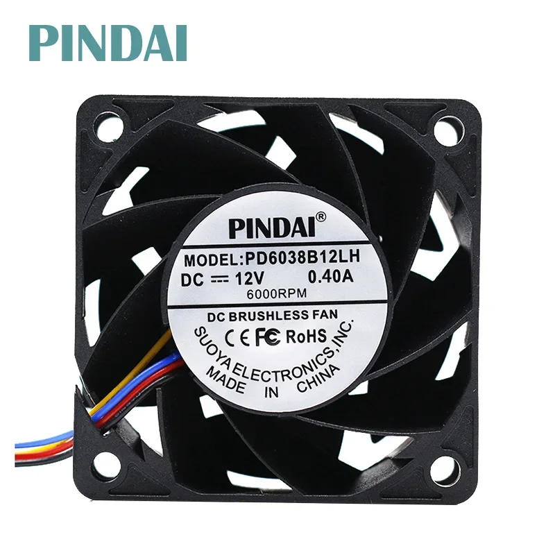 6038 6CM/cm double ball large air volume 12V temperature control/speed measurement/alarm server violent industrial fan