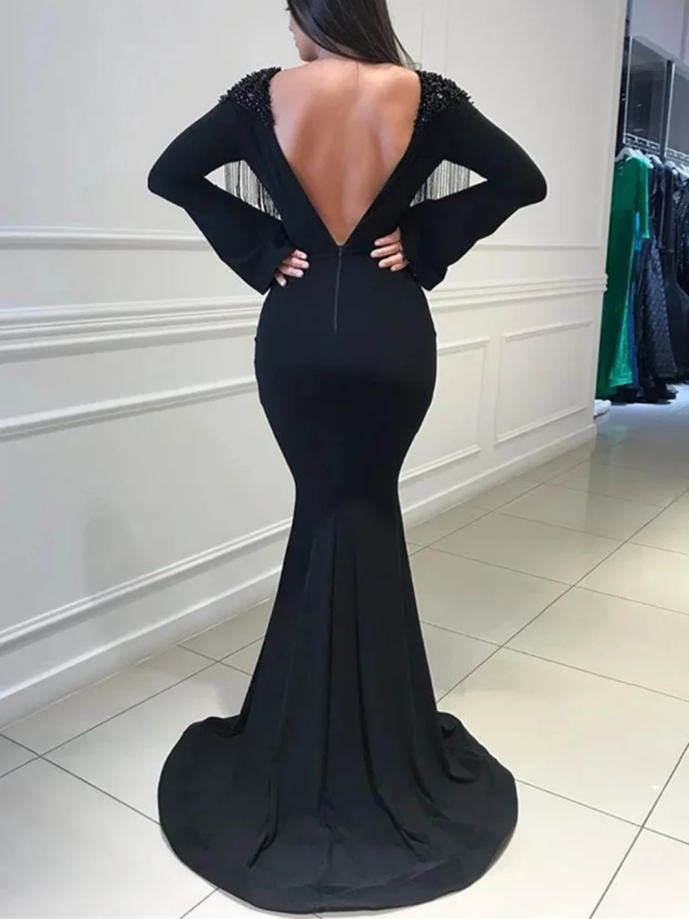 Vestidos De Noche sexis con cuello en V profundo, Vestido sin espalda con cuentas y borlas para novia, Vestido De Novia largo hasta el suelo De sirena, Vestido De Novia