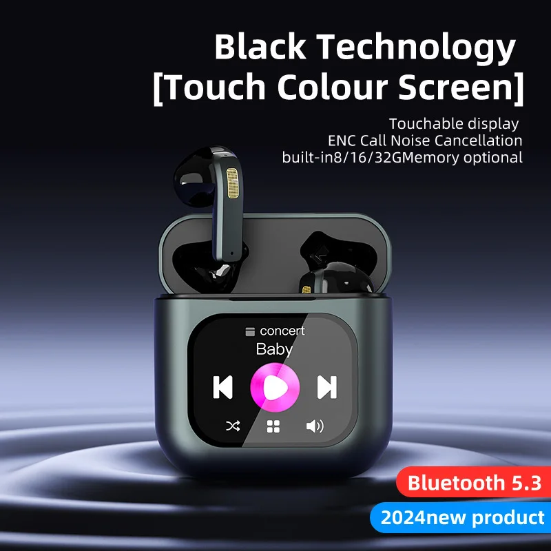 Smart Screen Touch Bluetooth Earphones 8GB RAM APP Control Video Switching Active Noise Reduction Message Reminder Dial Earbuds