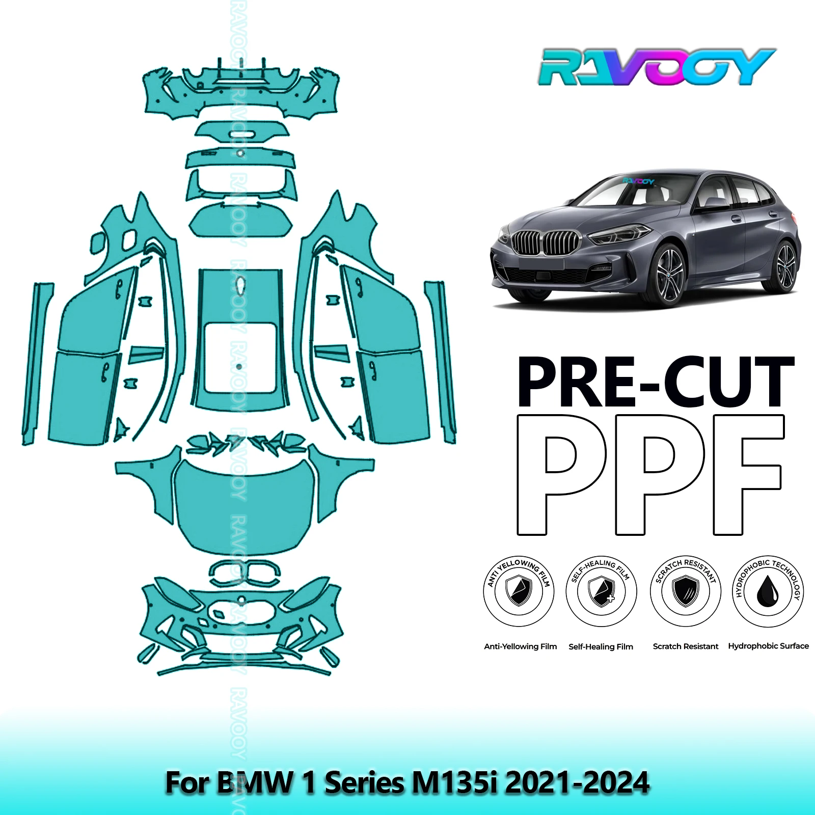 RAVOOY Custom-Fit Precut TPU PPF Full Vehicle Clear Bra Stone Guard EU UK For BMW 1 Series M135i 2021-2024