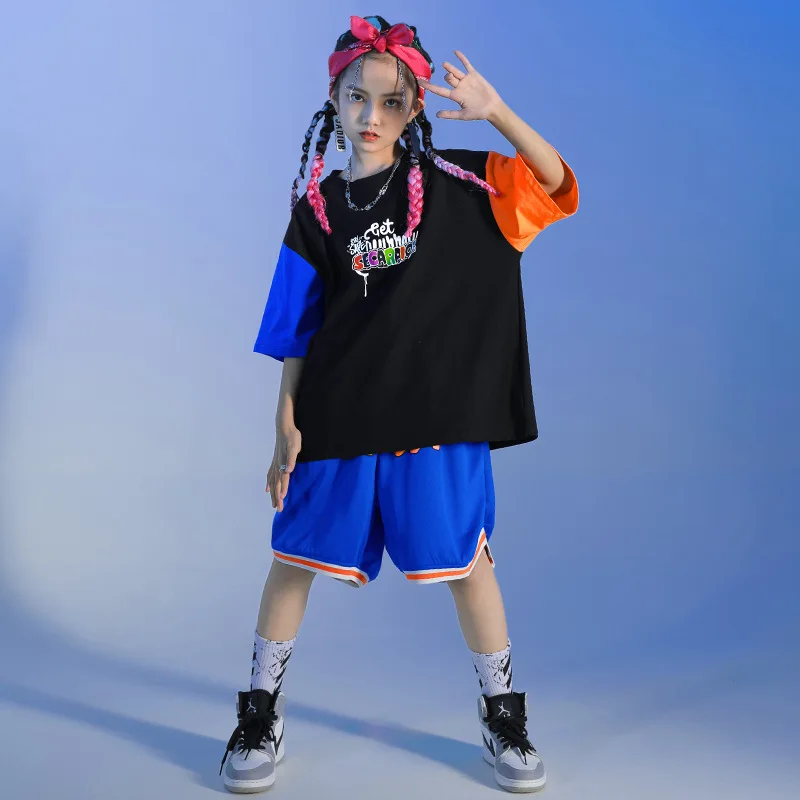 Kid Kpop Hip Hop Clothing Graphic Tee Print Oversized T Shirt Top Summer Sport Shorts for Girl Boy Jazz Dance Costume Clothes