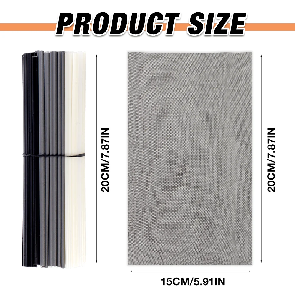 55Pcs/110Pcs Welding Tools, PP White PP Black PE PVC ABS Plastic Welding Rod,Stainless Steel Woven Metal Mesh, Home Welding Mesh