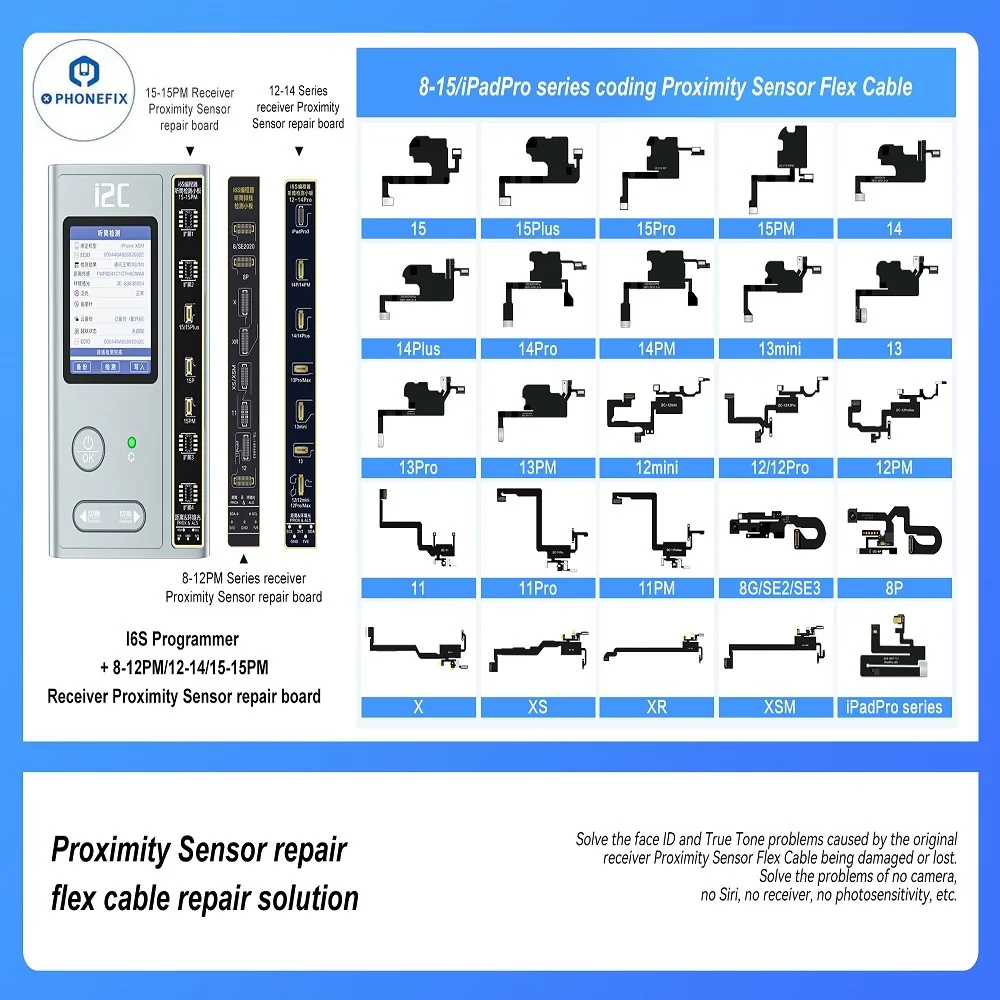 I2C I6S Receiver FPC Detecting Adaptor Earpiece Floodlight Flex Detection Board For IPhone X-15 Pro Max Face ID Truetone Repair