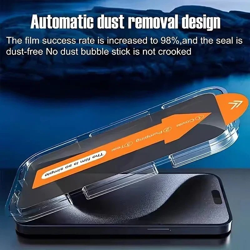 3 Piezas Recubrimiento Oleofóbico Instalación Sin Polvo Protector de Pantalla de Privacidad para iPhone 16 15 14 11 12 13 17 Pro Max Plus XR XS Glass 2