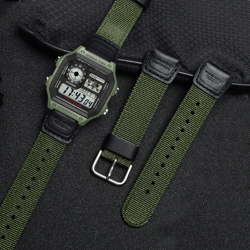 18mm Canvas Watchband for Casio for AE1200WH 1300 AQ-S810W SGW-300H 400 500 AEQ-110W Nylon Watch Strap Replacement