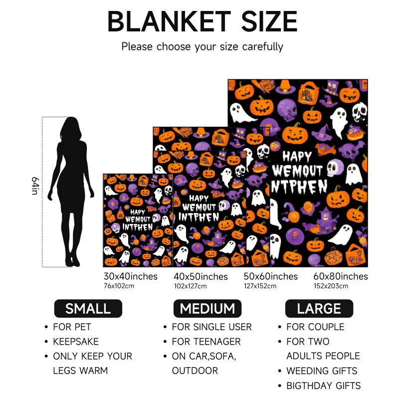 قطعة واحدة من بطانية اليقطين لشبح الهالوين، مناسبة لأسرة الأريكة والمكاتب والمزيد - للاستخدام في جميع المواسم