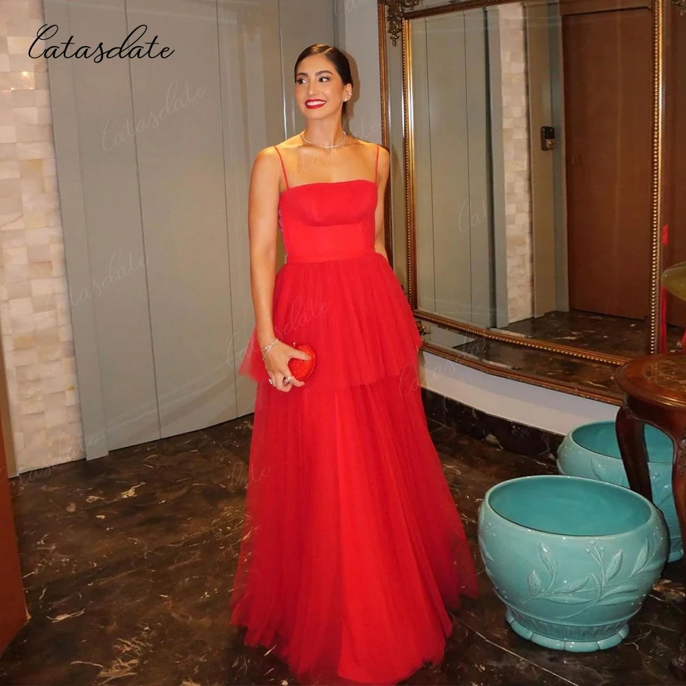 Catasdate vermelho vestido de festa à noite formal vestidos de noite femininos inchado vestido de baile para festa de natal vestidos para mujer gala