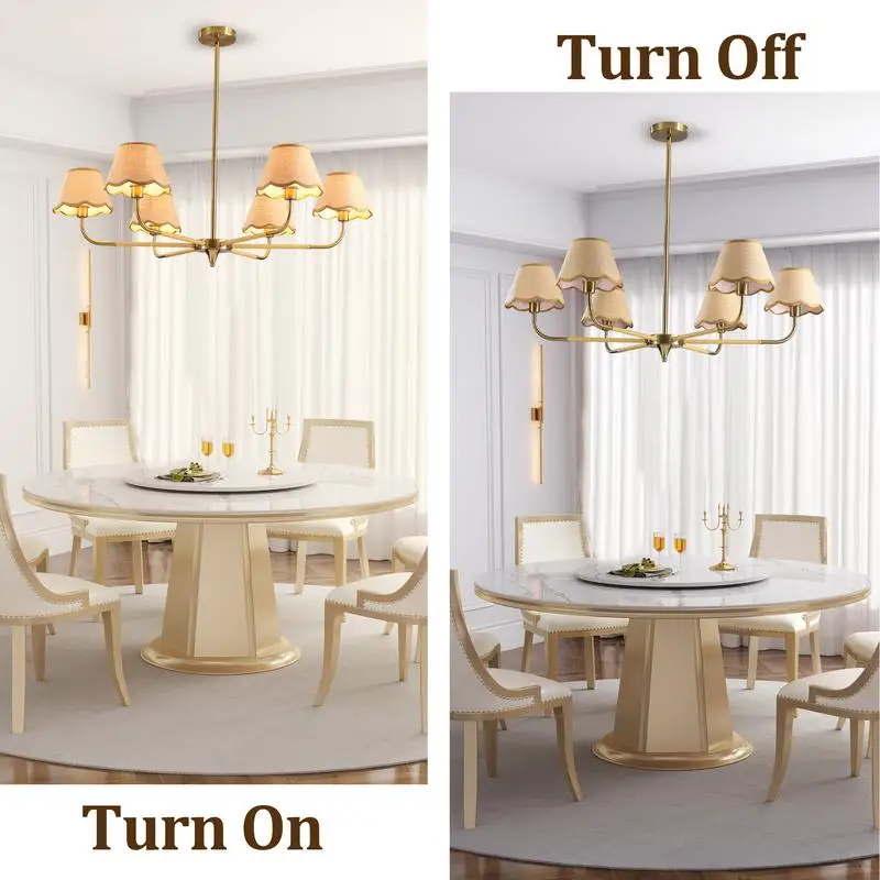 ثريا ذهبية مقاس 38 بوصة مكونة من 6 مصابيح مع غطاء من الروطان، تركيبات إضاءة متدلية لمنتصف القرن لغرفة الطعام أو غرفة المعيشة أو المطبخ (لمبة)