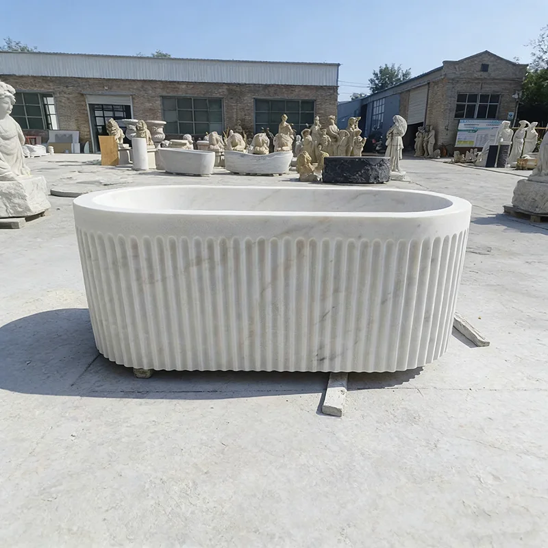 #￥Wholesale Price Hand Carved Carrara Marble Bathtub Modern Matt White Natural Stone Whirlpool Tub for Luxury Home Decoration