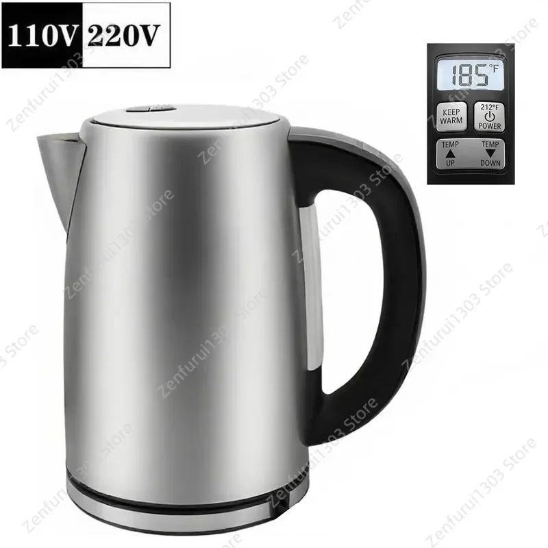 For US Standard Stainless Steel Intelligent Digital Display Electric Kettle 1.7L Large Capacity Household Water Boiler