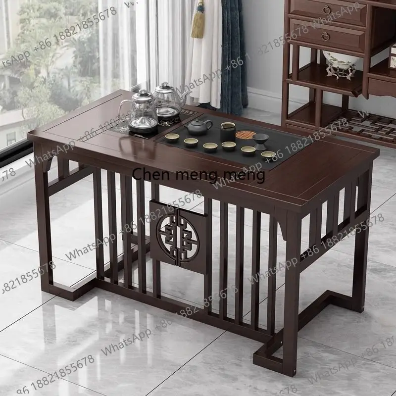 

Solid wood home balcony living room tea table new Chinese style a complete set of movable tea table integrated tea table