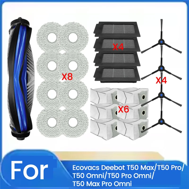 

【Popular】For Ecovacs Deebot T50 Max/T50 Pro/T50 Omni/T50 Pro Omni/T50 Max Pro Omni Accessories Kit Brush Filter Dust Bag Mop