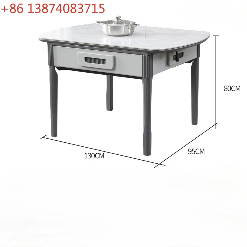Table Dining Table Dual-Use Household Dining Table Mahjong Machine Integrated Electric Mute Machine Linen Induction Cooker