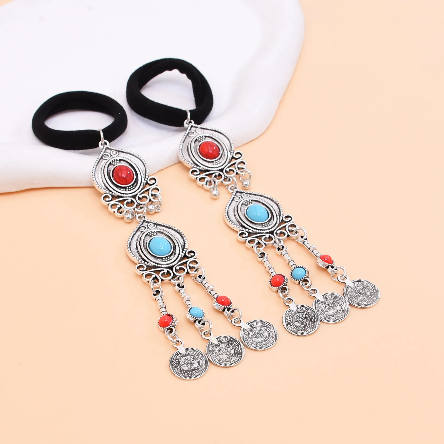 Vintage Silvery Coins Tassel Turquoise Hair Accessories Kazakhstan Kurdish Ethnic Tribal Wedding Jewelry Hairband Female Gift