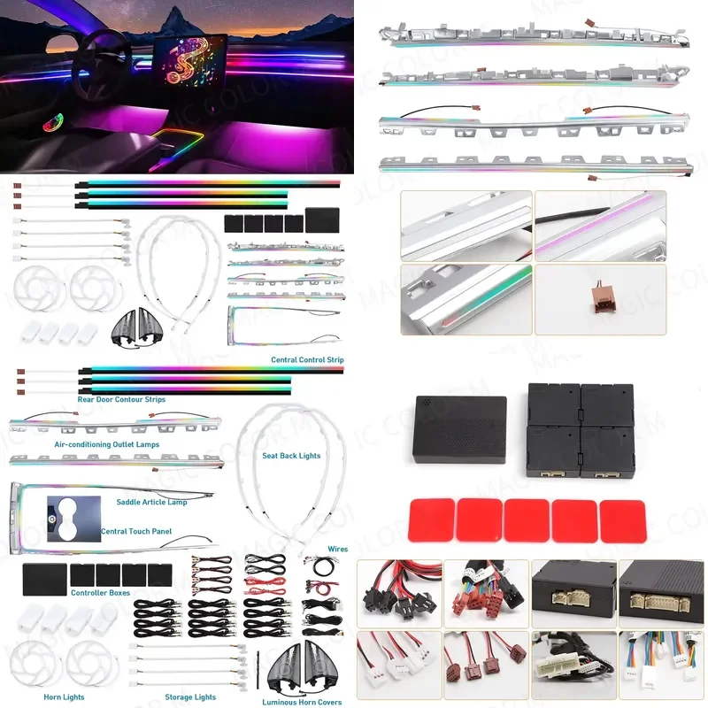 For Model 3 Y 2021 2022 2023 2024 Ambient Light LED Atmosphere Lamps Car Interior Symphony RGB Backlight Rotating