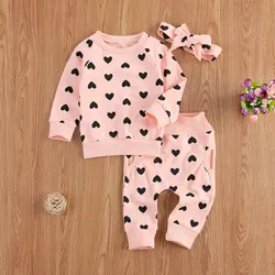 Spring Autumn Toddler Kids Baby Girl Clothes Set Printed Heart Pullover Tops + Trousers Pants 2PCS Clothes 0-24 Months