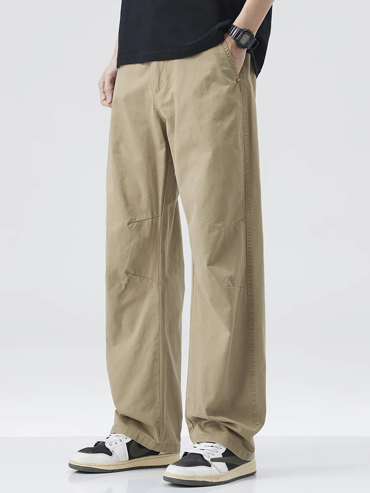 

Американские свободные прямые хлопковые повседневные брюки, мужские летние новые поступления, дышащие удобные модные длинные брюки