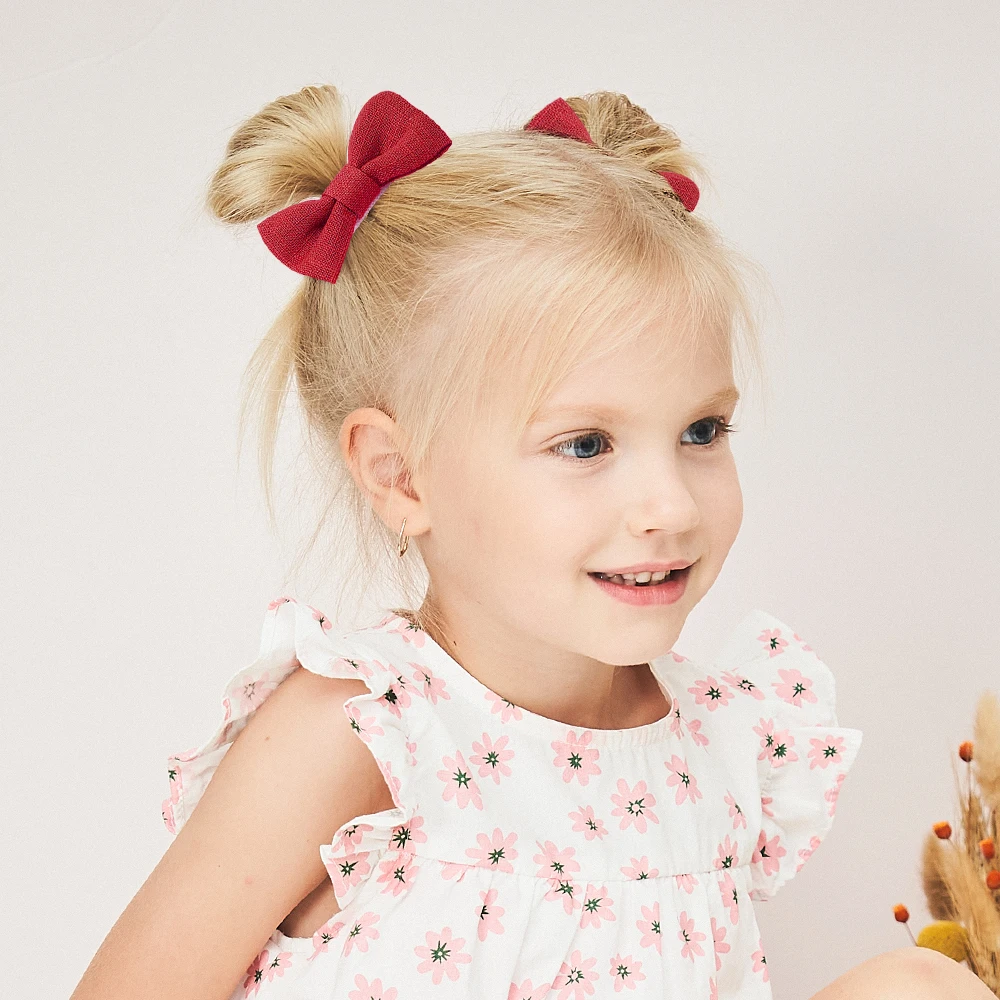 2 Stuks Effen Kleur Geborduurde Geruite Strikken Met Haarclips Kinderen Meisjes Katoenen Strik Haarspeldjes Baby Hoofddeksels Haaraccessoires