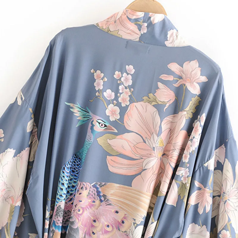 Boheemse Zomer Katoenen Nieuwe Pauw Met Print Gewaad En Kimono Damesjack