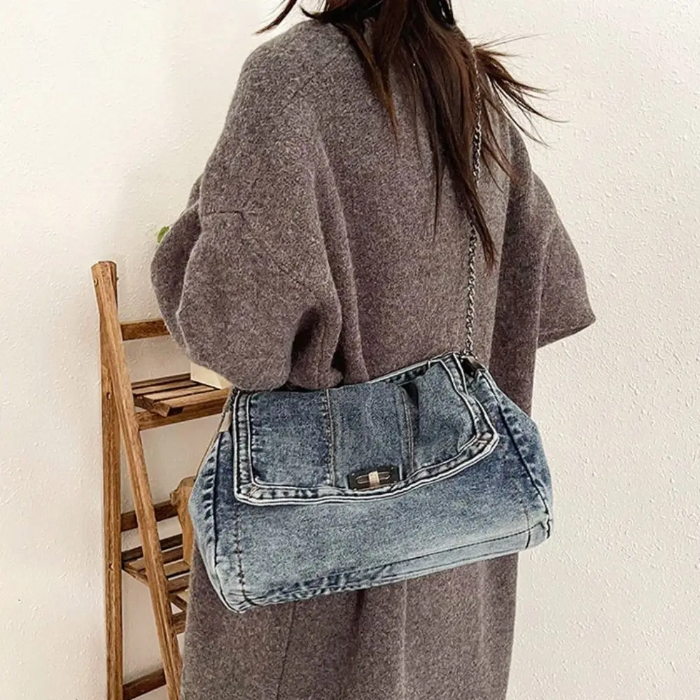 

Shoulder Bag Denim Canvas Bag Metal Chain Street Style Vintage Handbag Shopping Bag Solid Color Solid Crossbody Bag Travel