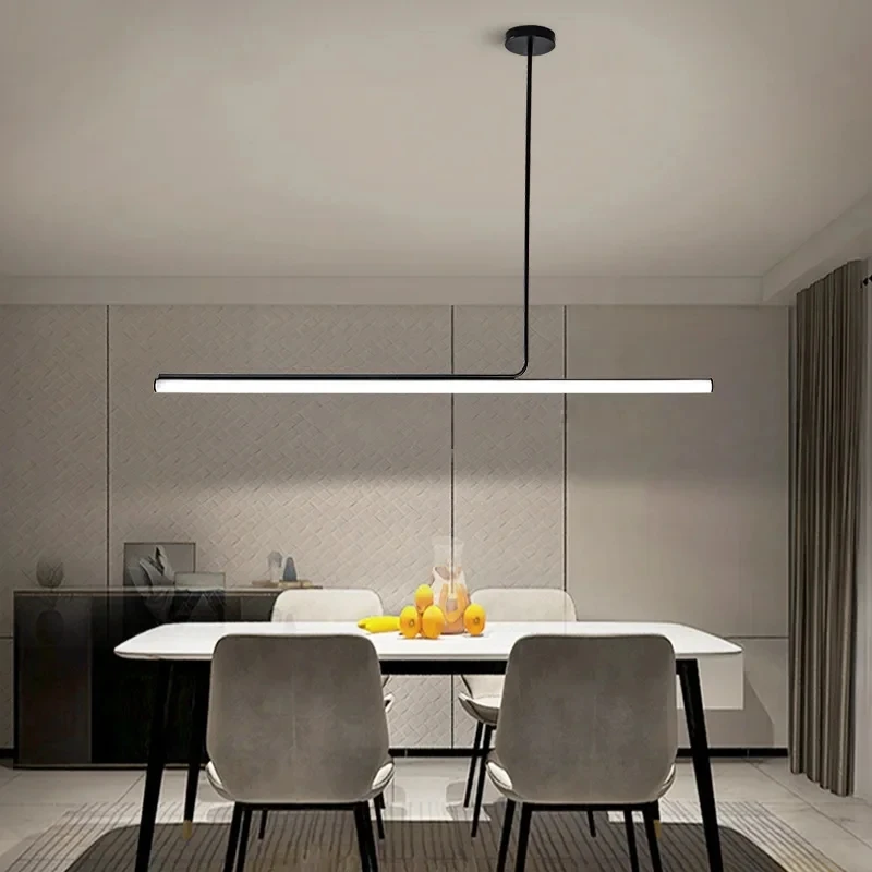 

Modern Long Tube Led Chandelier Dimmable Black for Table Dining Room Kitchen Accesories Pendant Lights Minimalist Decor Fixture