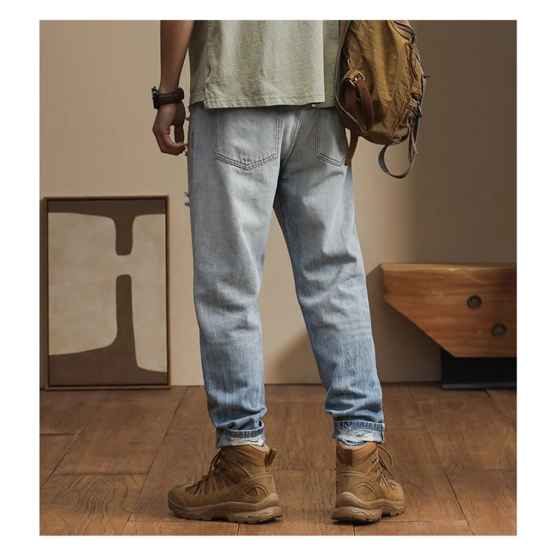 Korean version of the loose tide Harlan pants micro cone holes gradient casual versatile trend jeans for men