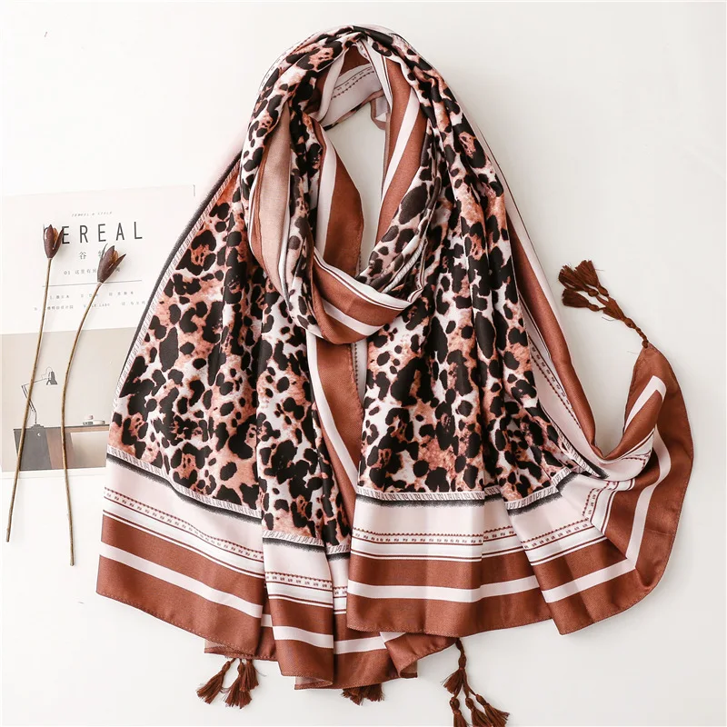 

Women Fashion Luxury 2023 New Sexy Leopard Scarf Female Long Beach Shawl Scarves Seaside Shawls with Tassel for Lady