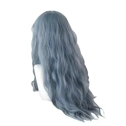 wig Long Blue Mix Grey Lolita Wigs Dusty Blue Wavy Harajuku Cosplay Wig Heat Resistant Synthetic Hair Halloween