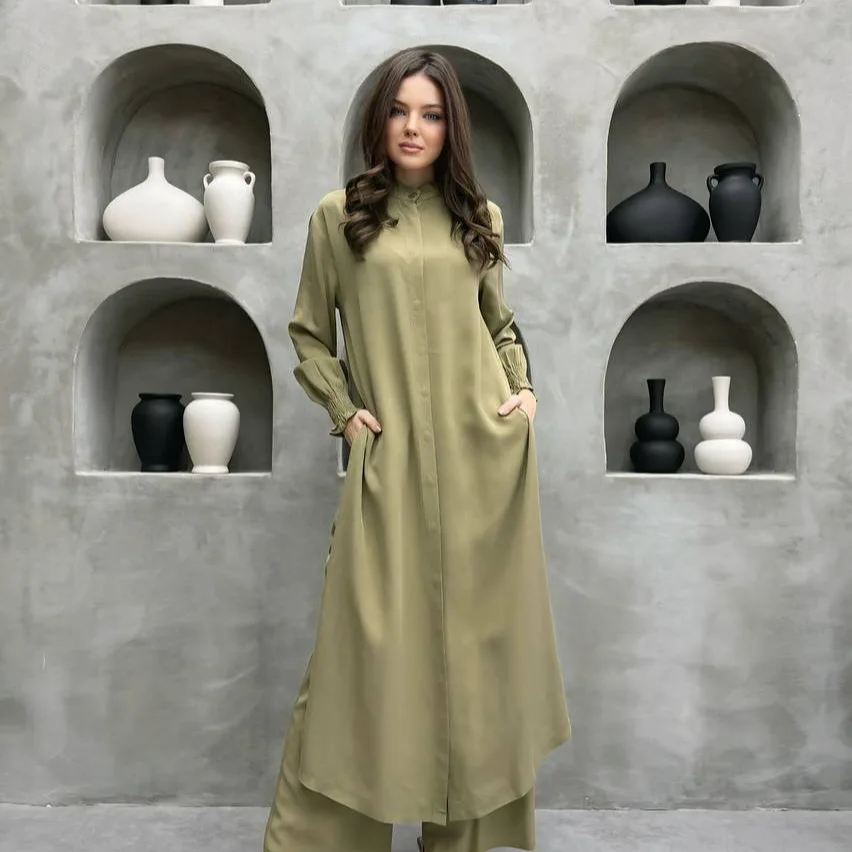 

Elegant New In 2 Piece Sets Woman Outfit 2025 Fashion Long Sleeve Shirts Tops And Wide Leg Pant Sets Casual