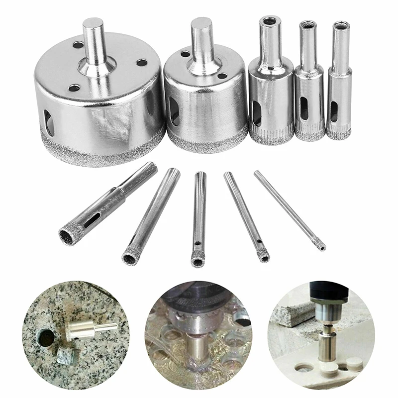 

10 шт., 3-50 мм, сверло, кольцевая пила, резак для стекла, набор инструментов для сверления плитки, мрамора, стекла, набор алмазных наконечников, инструменты