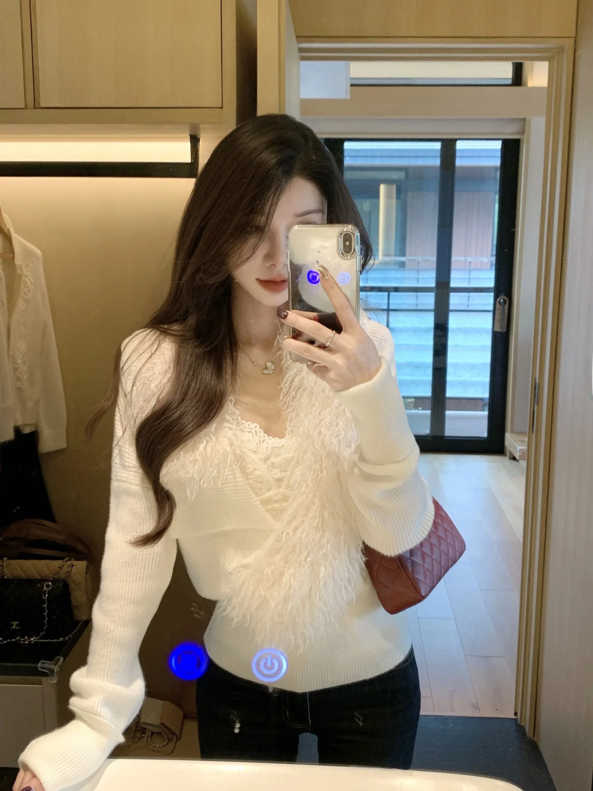 

Экологичный вязаный кардиган «Лебединый свет луны» для женщин, верхняя одежда с длинными рукавами, пушистый свитер с открытым передом, осень-зима, новинка