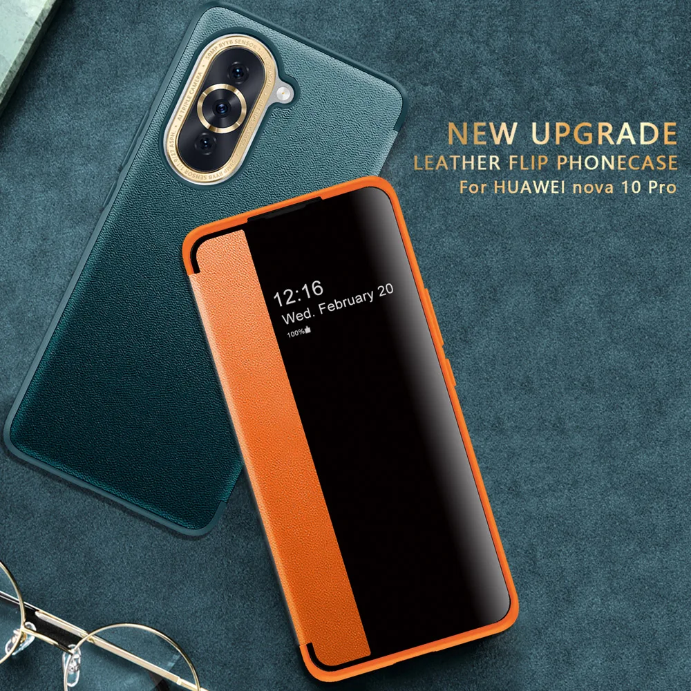 Huawei-Flip Window View Case, capa de couro PU oficial para Nova10 Pro, Stand Kickstand, Huawei Nova 10 Pro