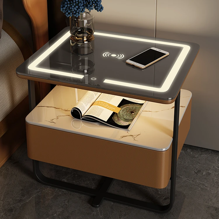 طاولة بجانب السرير ذكية وبسيطة وفاخرة ومتعددة الوظائف وشحن لاسلكي وقفل بكلمة مرور وطاولة بجانب السرير #5
